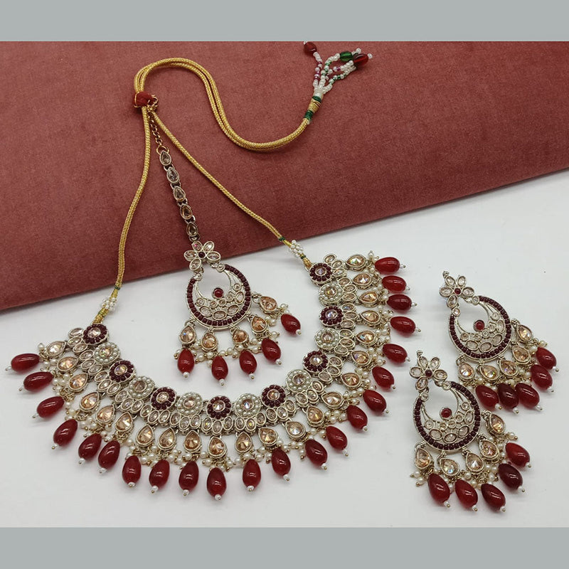 India Art Gold Plated Crystal Stone And Beads Necklace Set