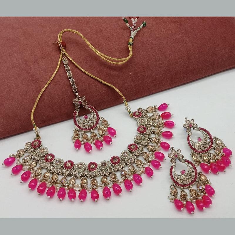 India Art Gold Plated Crystal Stone And Beads Necklace Set