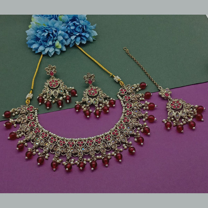 India Art Gold Plated Crystal Stone And Beads Necklace Set