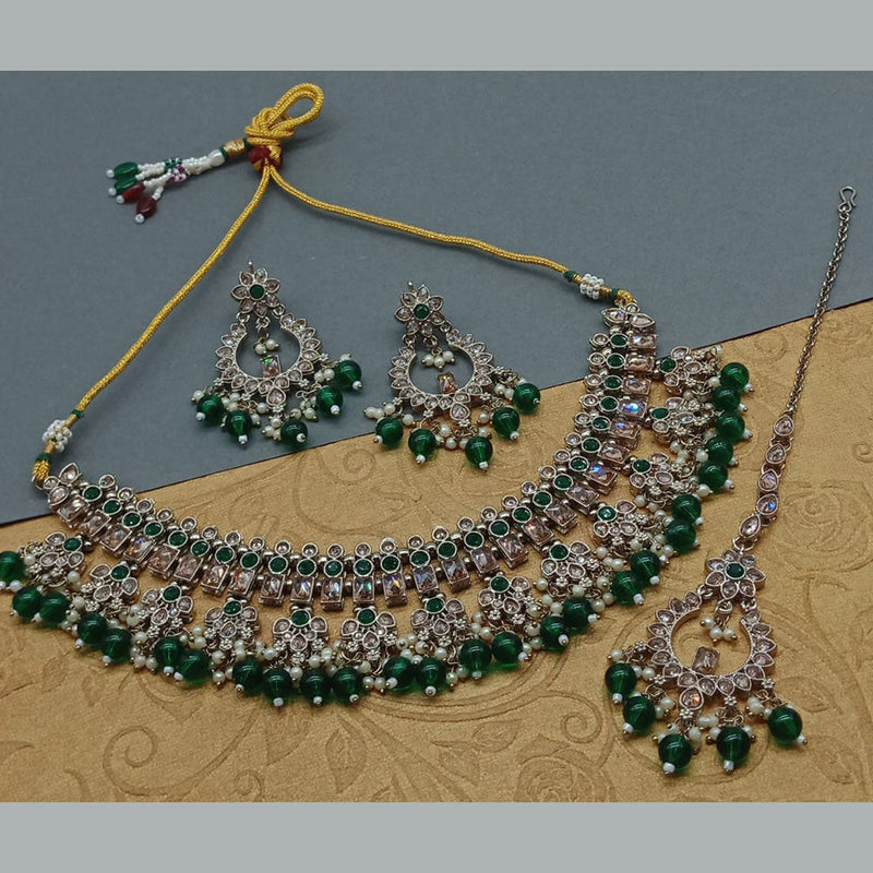 India Art Gold Plated Crystal Stone And Beads Necklace Set