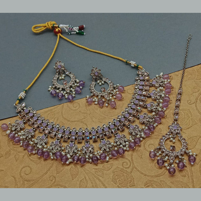 India Art Gold Plated Crystal Stone And Beads Necklace Set