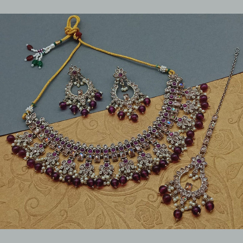 India Art Gold Plated Crystal Stone And Beads Necklace Set