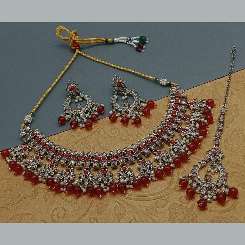 India Art Gold Plated Crystal Stone And Beads Necklace Set