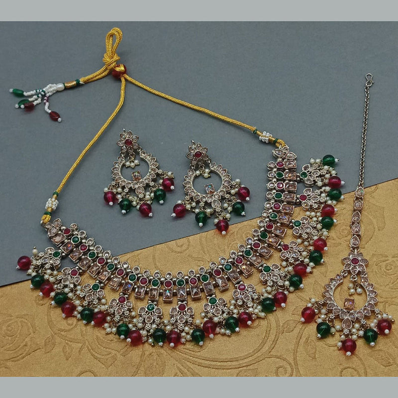 India Art Gold Plated Crystal Stone And Beads Necklace Set