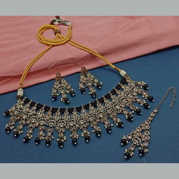 India Art Gold Plated Crystal Stone And Beads Necklace Set