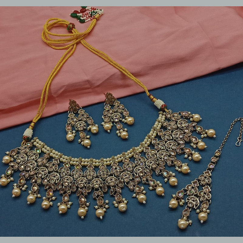 India Art Gold Plated Crystal Stone And Beads Necklace Set