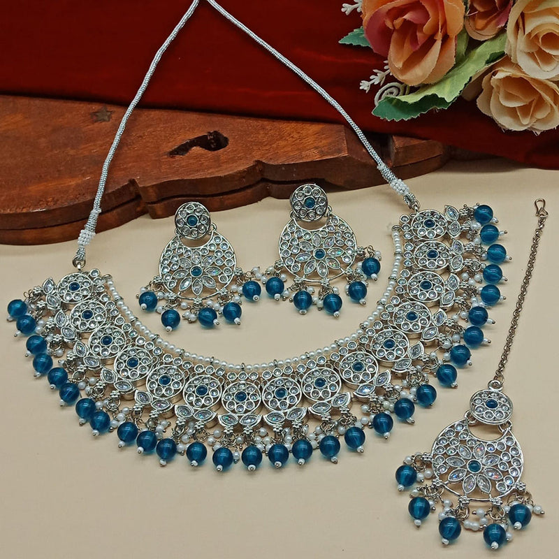 India Art  Crystal Stone And Beads Necklace Set