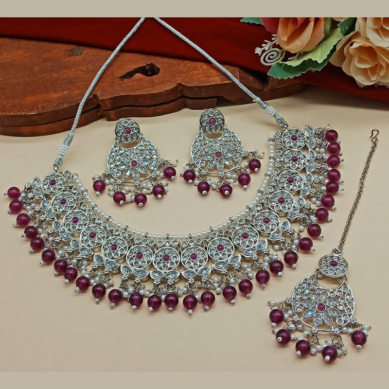 India Art  Crystal Stone And Beads Necklace Set