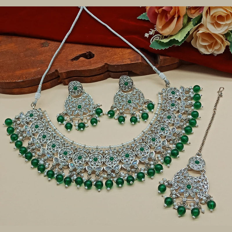 India Art  Crystal Stone And Beads Necklace Set