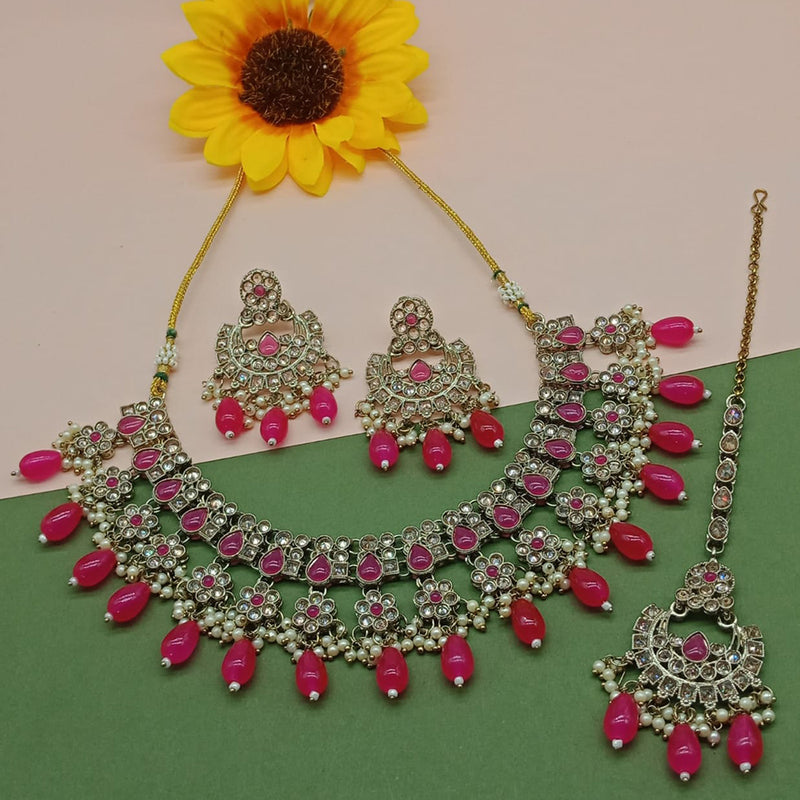 India Art Gold Plated Crystal Stone And Beads Necklace Set