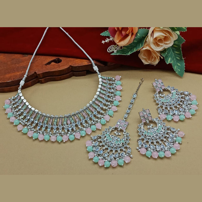 India Art Silver Plated Crystal Stone And Beads Necklace Set