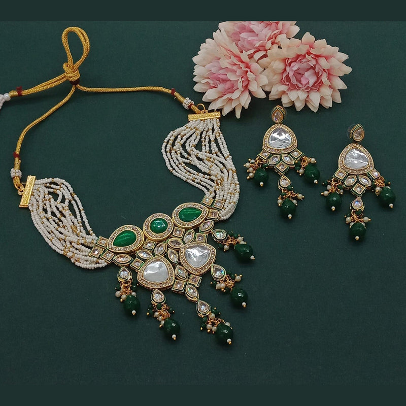 India Art Gold Plated Polki Kundan And Pearl Choker Necklace Set