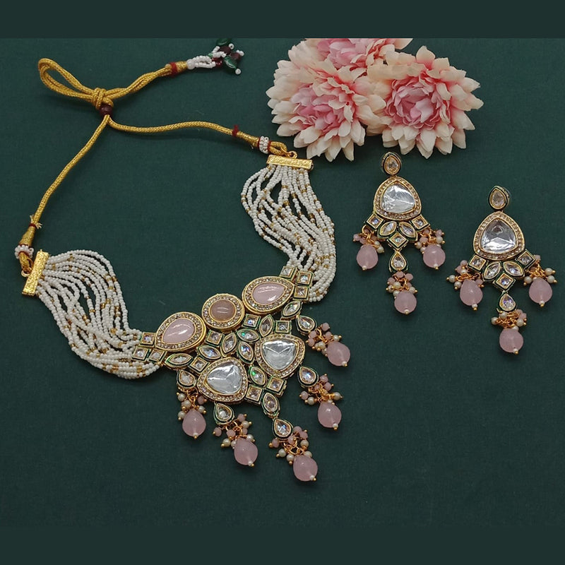 India Art Gold Plated Polki Kundan And Pearl Choker Necklace Set