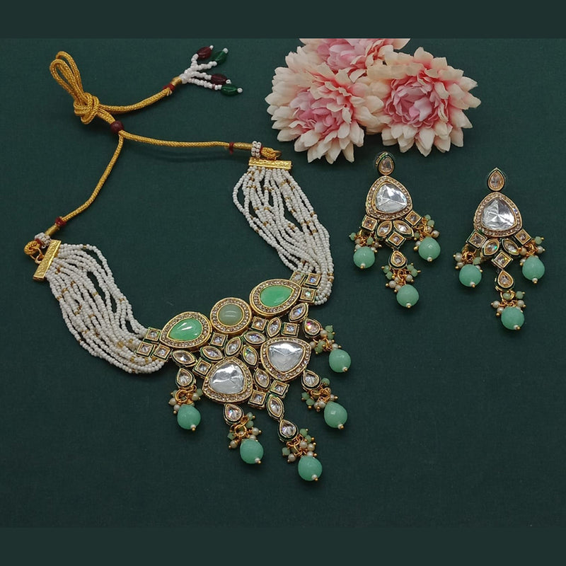 India Art Gold Plated Polki Kundan And Pearl Choker Necklace Set