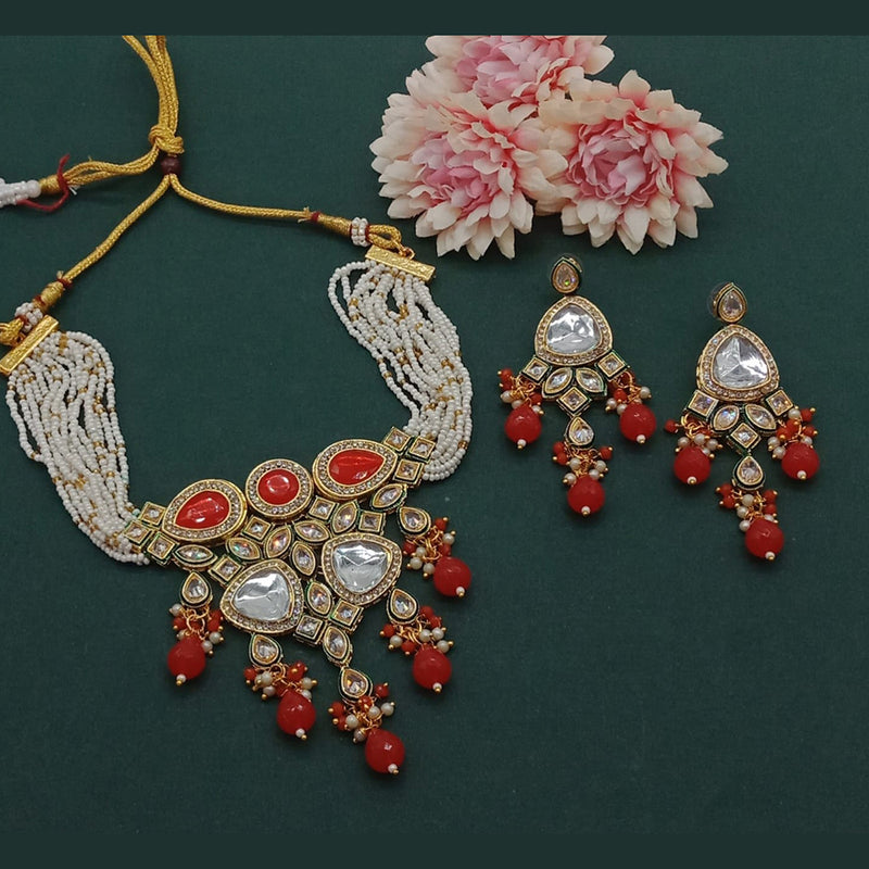 India Art Gold Plated Polki Kundan And Pearl Choker Necklace Set