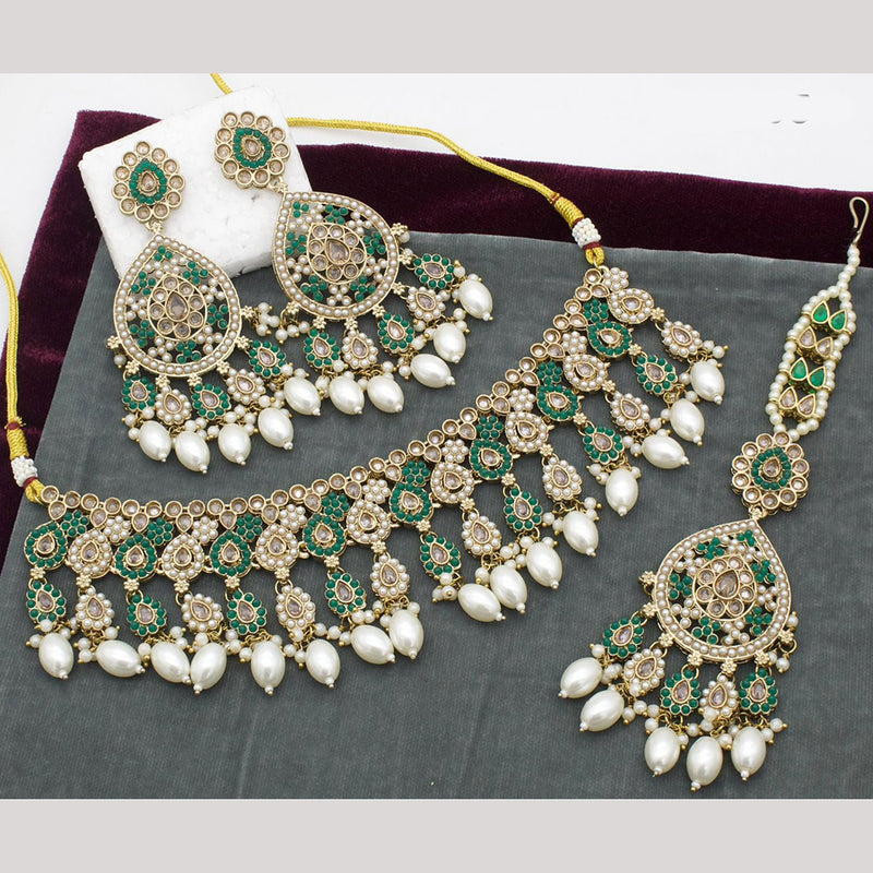 India Art Gold Plated Pota Stone And Pearl Necklace Set