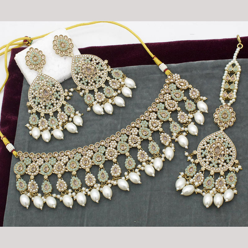 India Art Gold Plated Pota Stone And Pearl Necklace Set