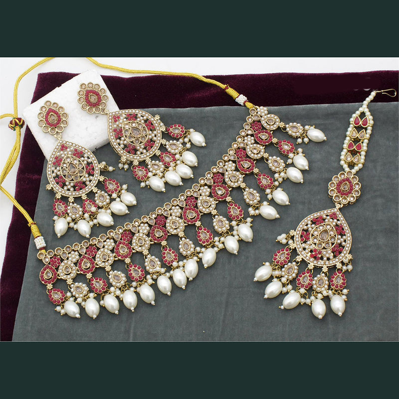 India Art Gold Plated Pota Stone And Pearl Necklace Set