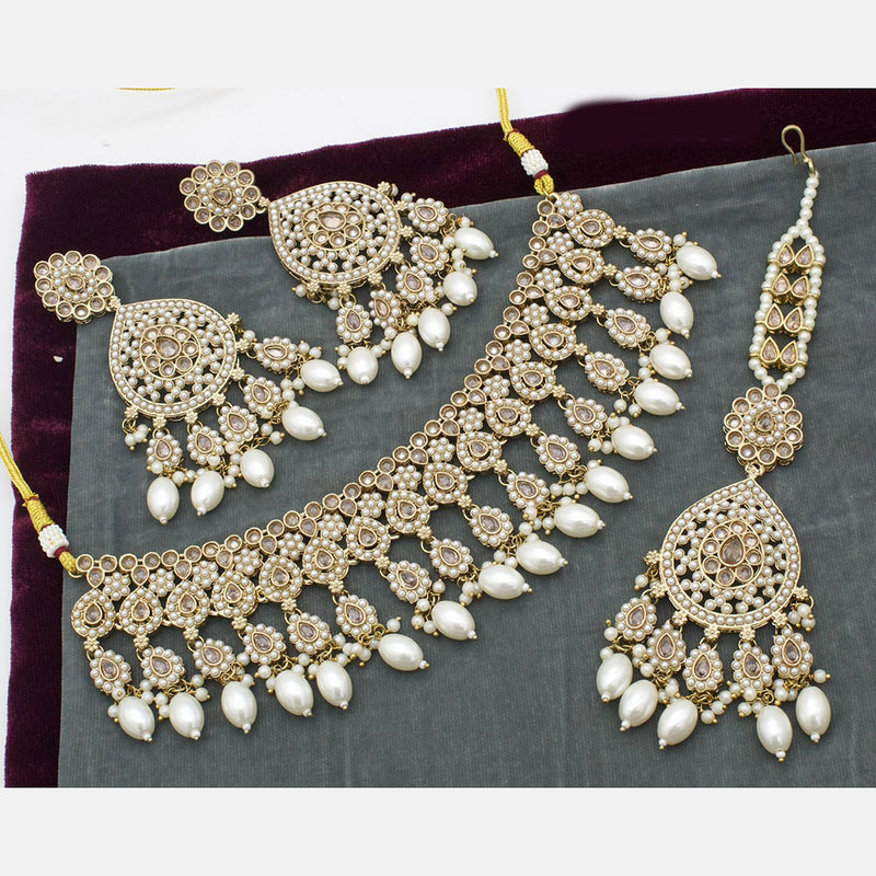 India Art Gold Plated Pota Stone And Pearl Necklace Set