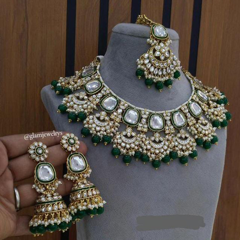 India Art Gold Plated Kundan Pearl And Beads  Necklace Set