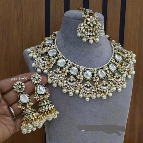 India Art Gold Plated Kundan Pearl And Beads  Necklace Set