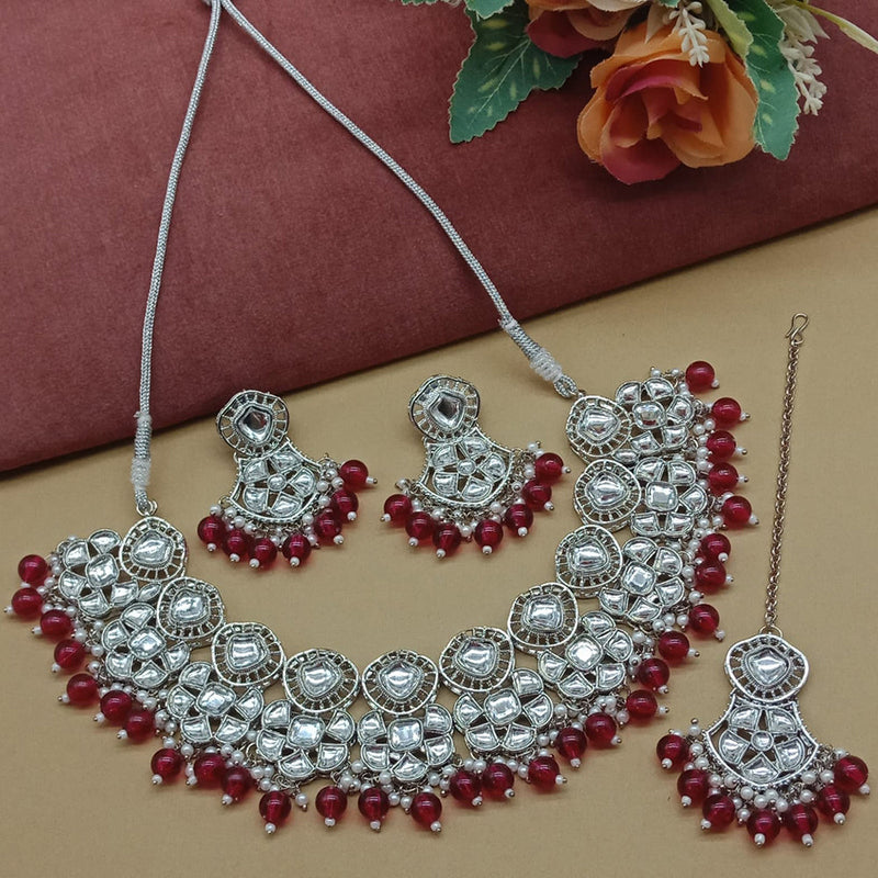 India Art Silver Plated Kundan Stone And Pearls Necklace Set