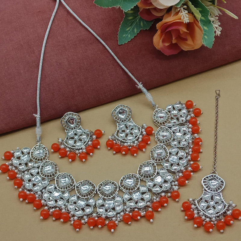 India Art Silver Plated Kundan Stone And Pearls Necklace Set