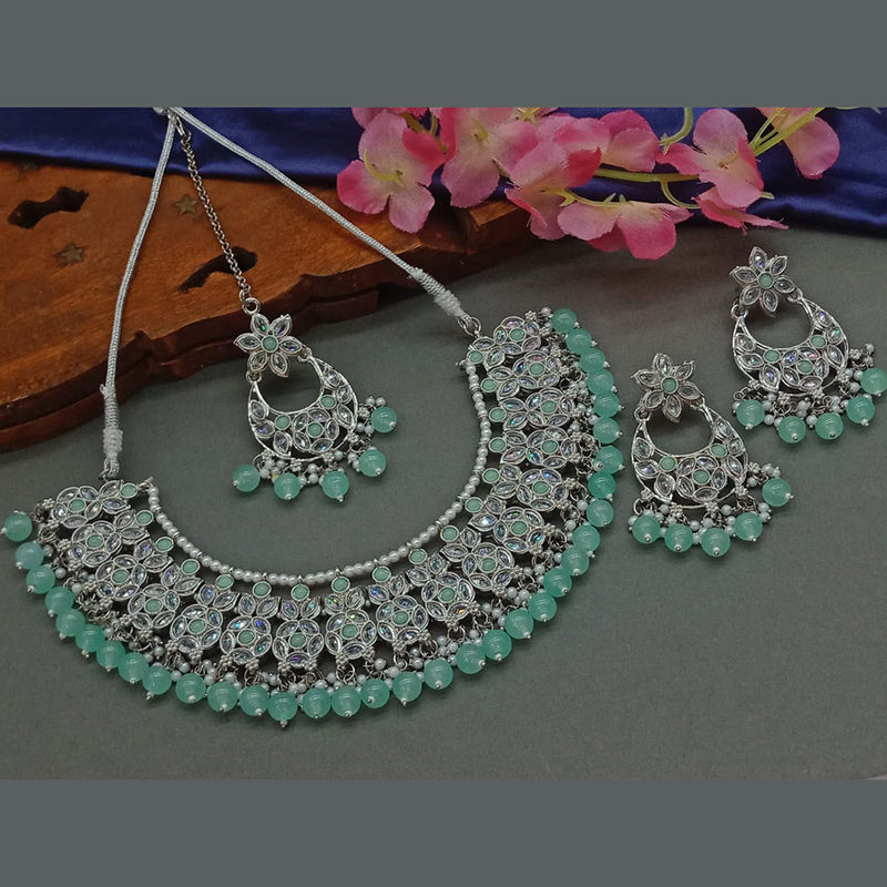 India Art Silver Plated Crystal Stone And Pearls Necklace Set