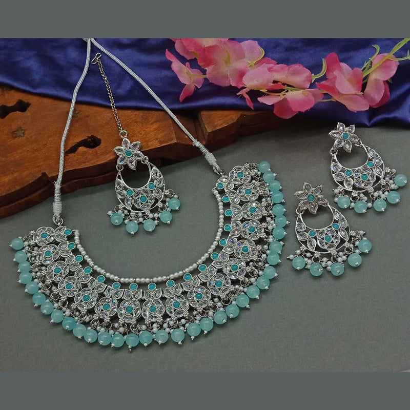 India Art Silver Plated Crystal Stone And Pearls Necklace Set