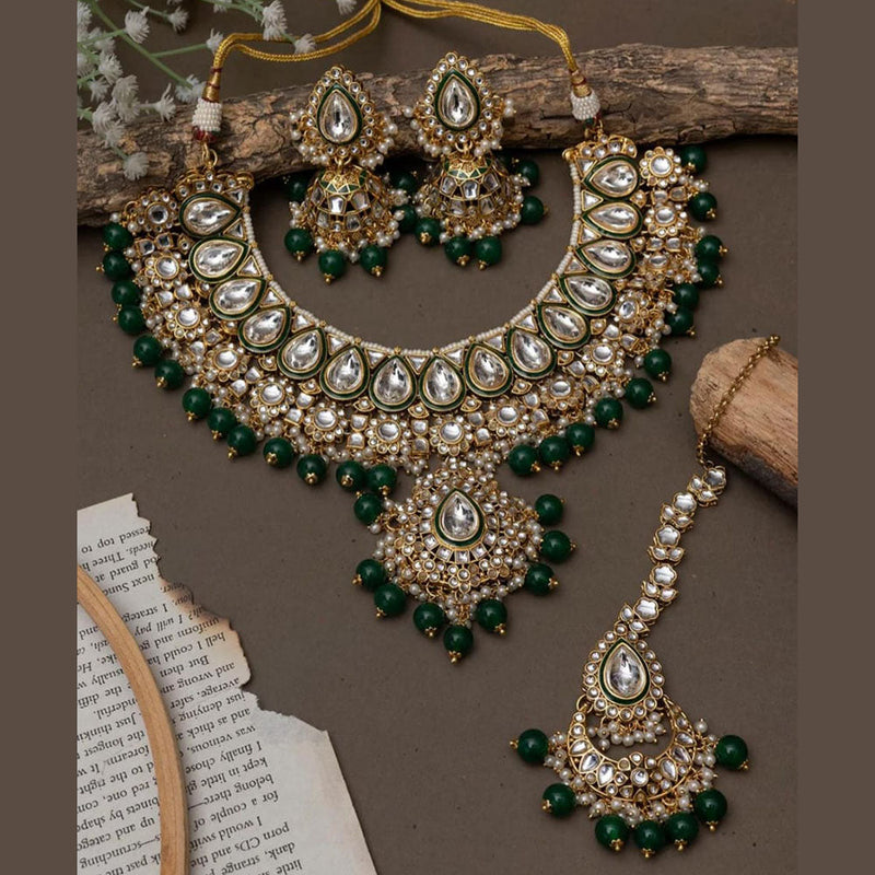 India Art Gold Plated Kundan Stone And Pearls Necklace Set