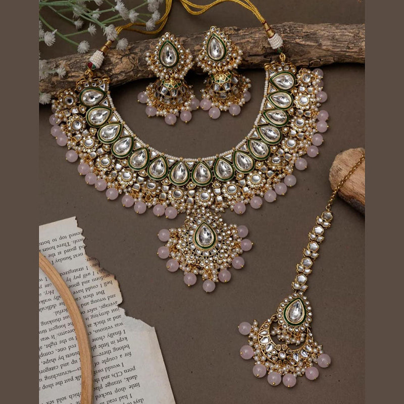 India Art Gold Plated Kundan Stone And Pearls Necklace Set