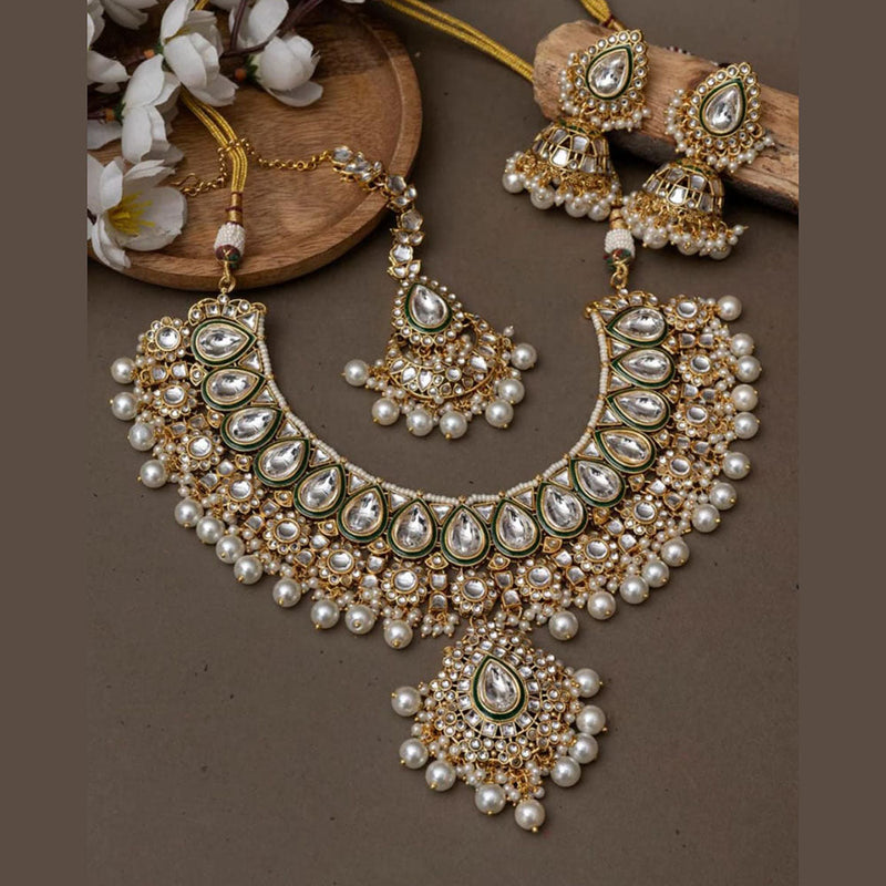 India Art Gold Plated Kundan Stone And Pearls Necklace Set