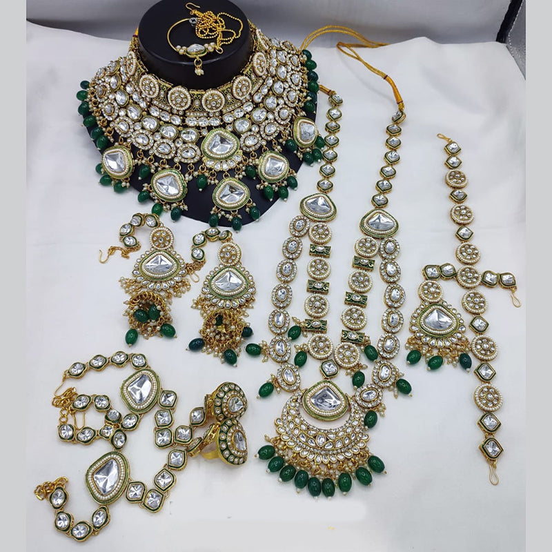 India Art Gold Plated Kundan Stone And Beads Bridal Set