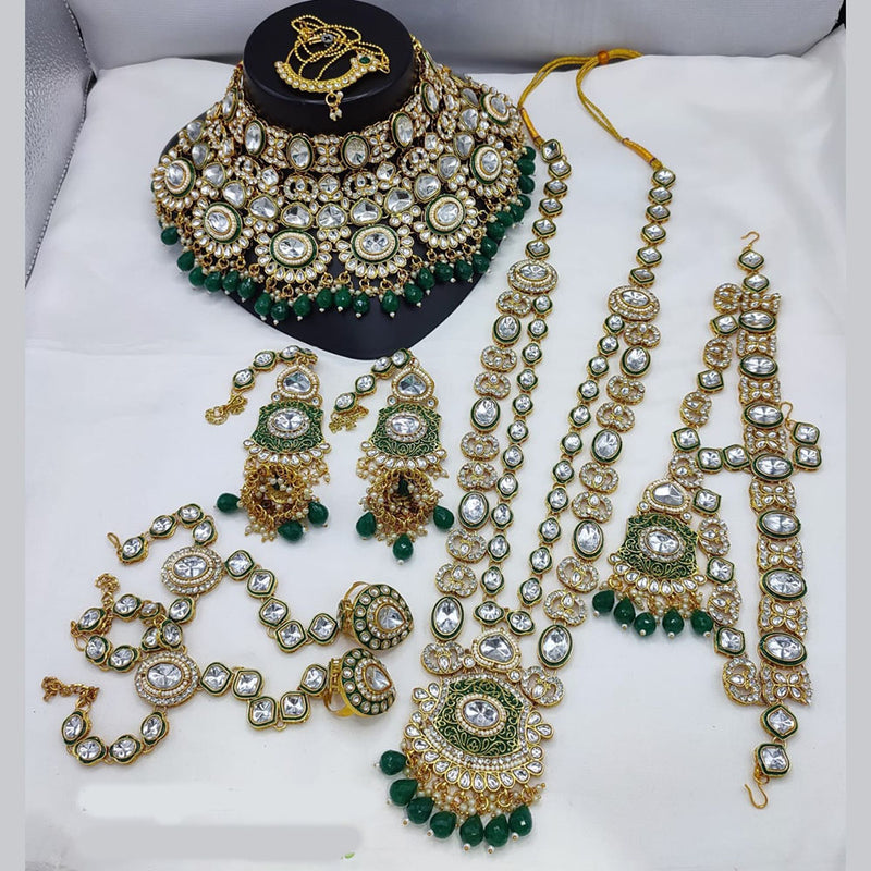 India Art Gold Plated Kundan Stone And Beads Bridal Set