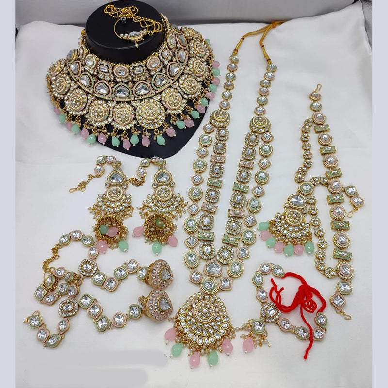 India Art Gold Plated Kundan Stone And Beads Bridal Set