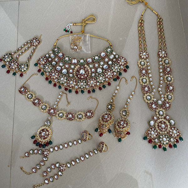 India Art Gold Plated Kundan Stone And Beads Bridal Set