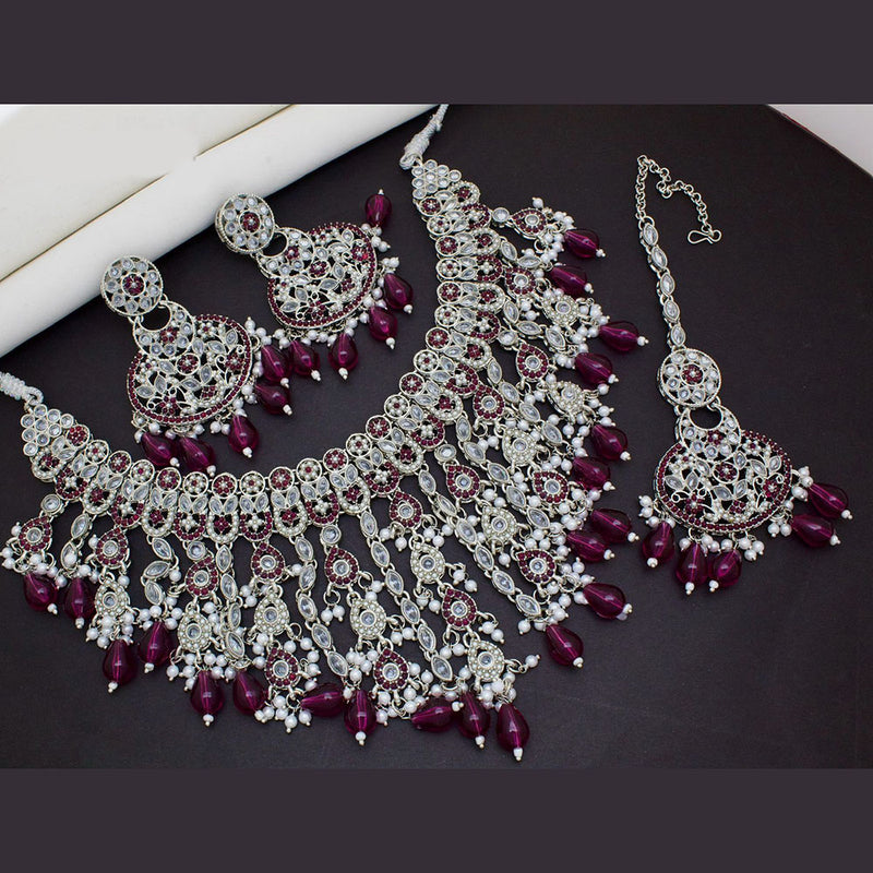 India Art Silver Plated Crystal Stone And Beads Necklace Set