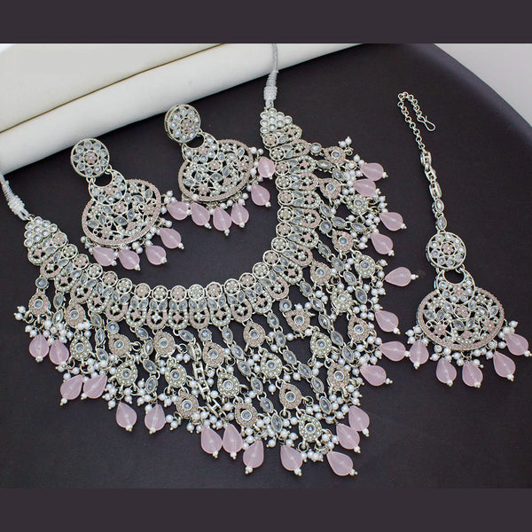 India Art Silver Plated Crystal Stone And Beads Necklace Set