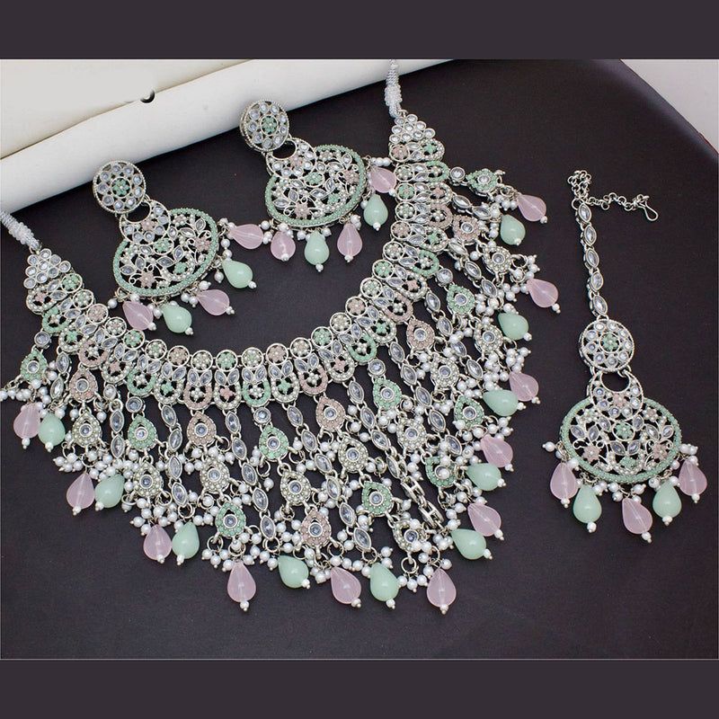 India Art Silver Plated Crystal Stone And Beads Necklace Set