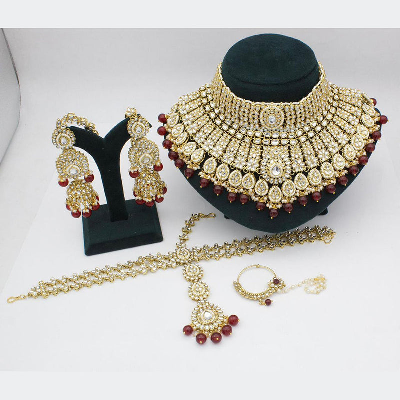 India Art Gold Plated Kundan Stone And Beads Choker Necklace Set