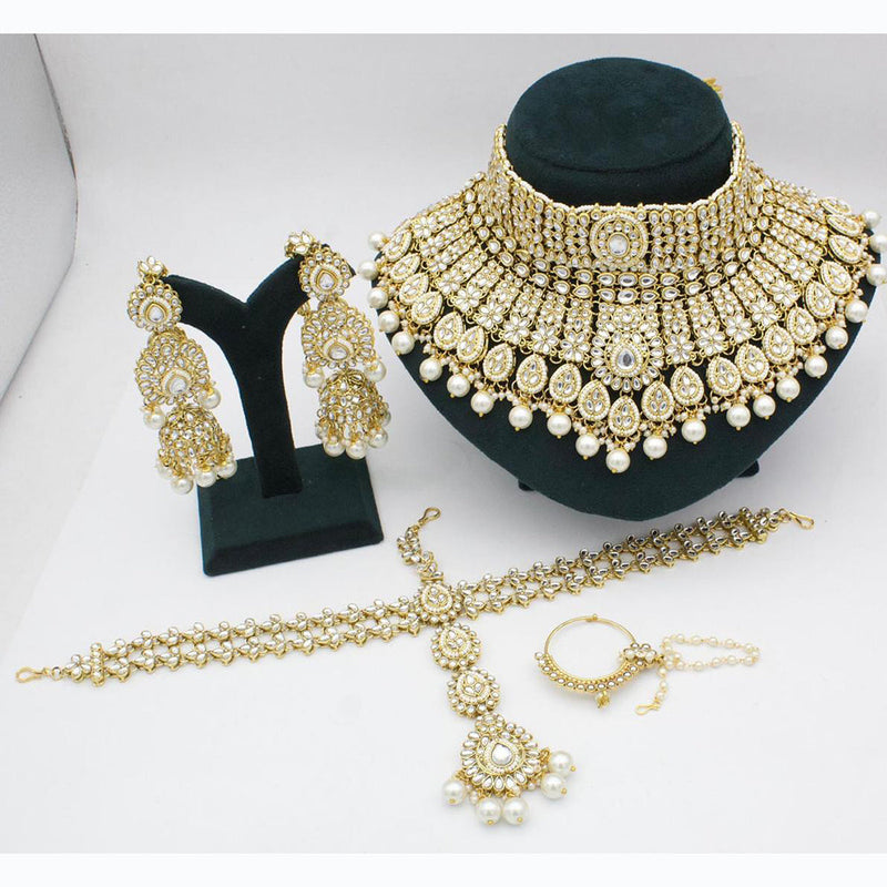 India Art Gold Plated Kundan Stone And Beads Choker Necklace Set