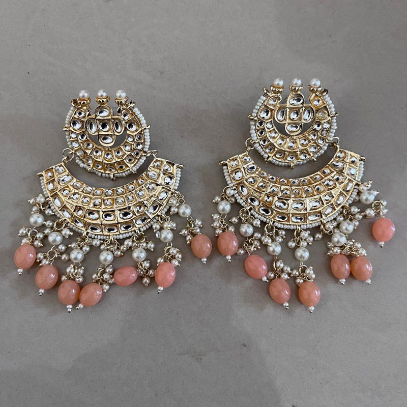 India Art Gold Plated Kundan Stone And Beads Dangler Earrings