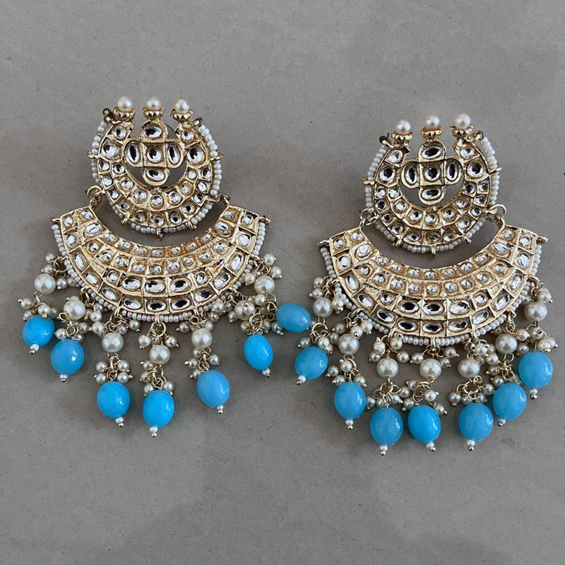 India Art Gold Plated Kundan Stone And Beads Dangler Earrings