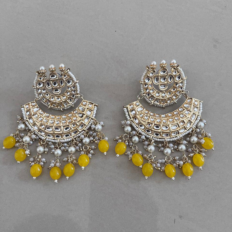 India Art Gold Plated Kundan Stone And Beads Dangler Earrings