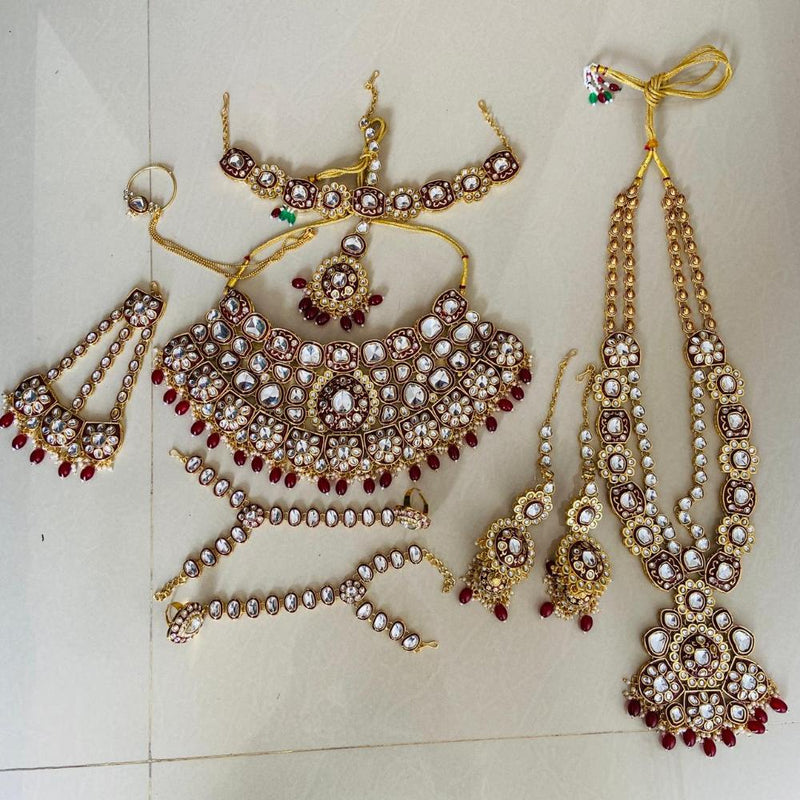 India Art Gold Plated Kundan Stone Beads And Meenakari Bridal Set