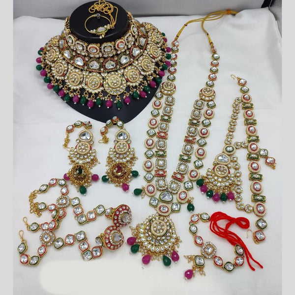 India Art Gold Plated Kundan Stone Beads And Meenakari Bridal Set