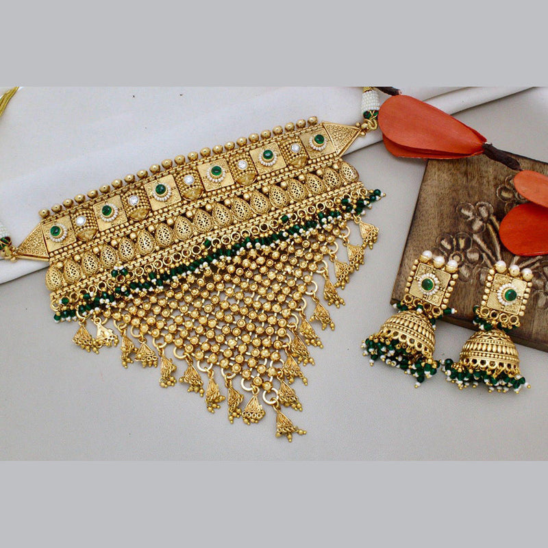 India Art Gold Plated Pota Stone And Beads Choker Necklace Set