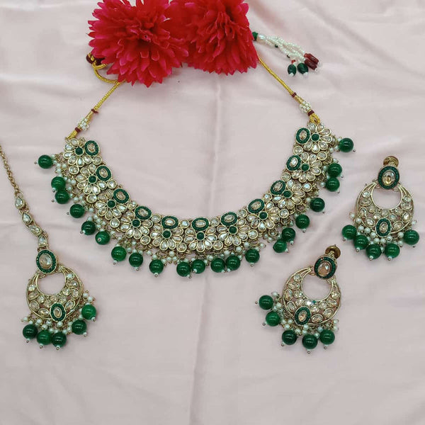 India Art Gold Plated Crystal Stone And Pearls Necklace Set