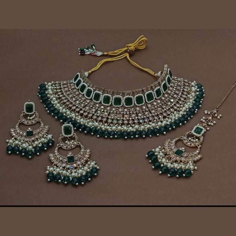 India Art Gold Plated Crystal Stone And Pearls Choker Necklace Set