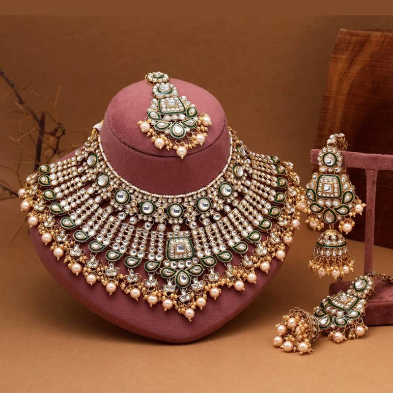 India Art Gold Plated Kundan Stone And Beads Necklace Set